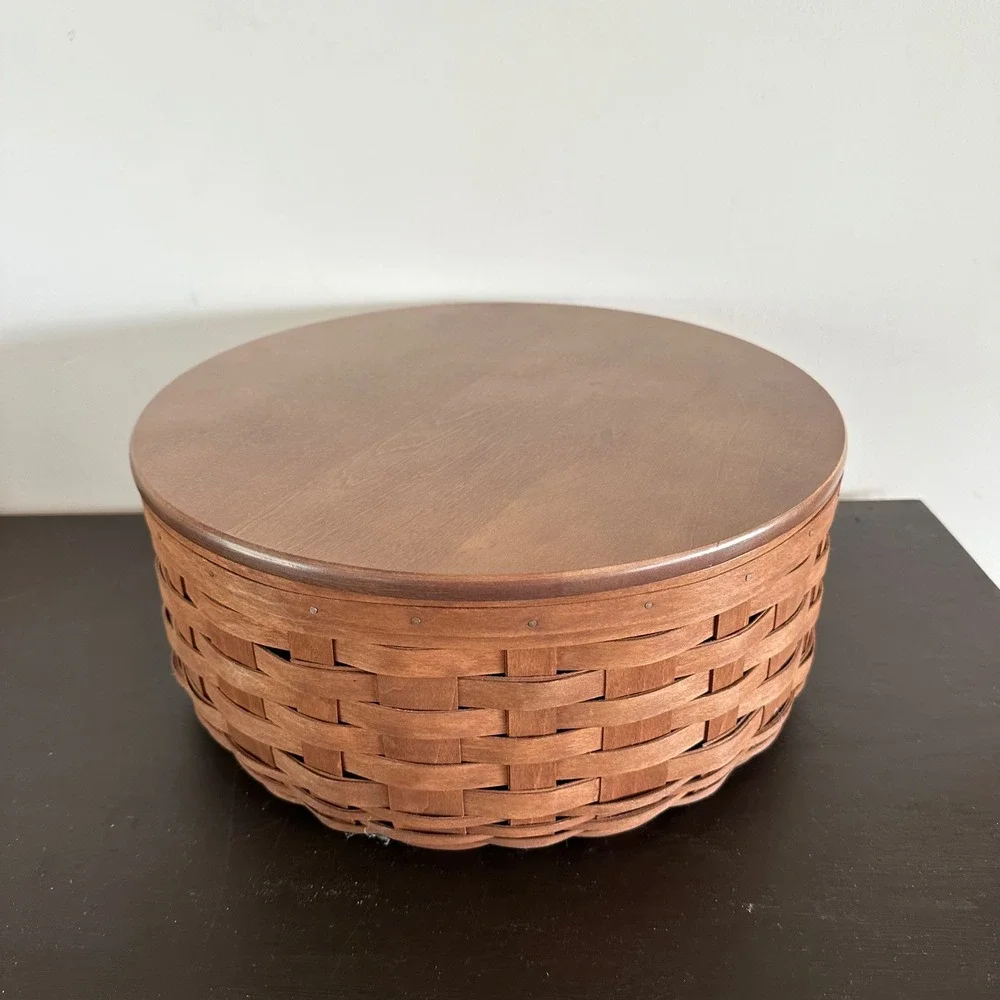 Longaberger Round Woven Basket Wood Lid Divided Bowl Lid 40454 Entertaining